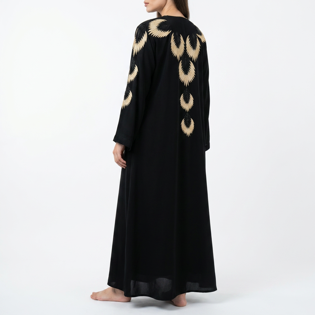 Black Gold Embroidered Phoenix Wing Back Abaya