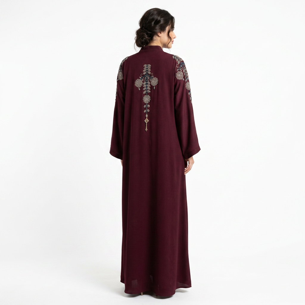 Burgundy Silver Blue Chandelier Shoulder Abaya