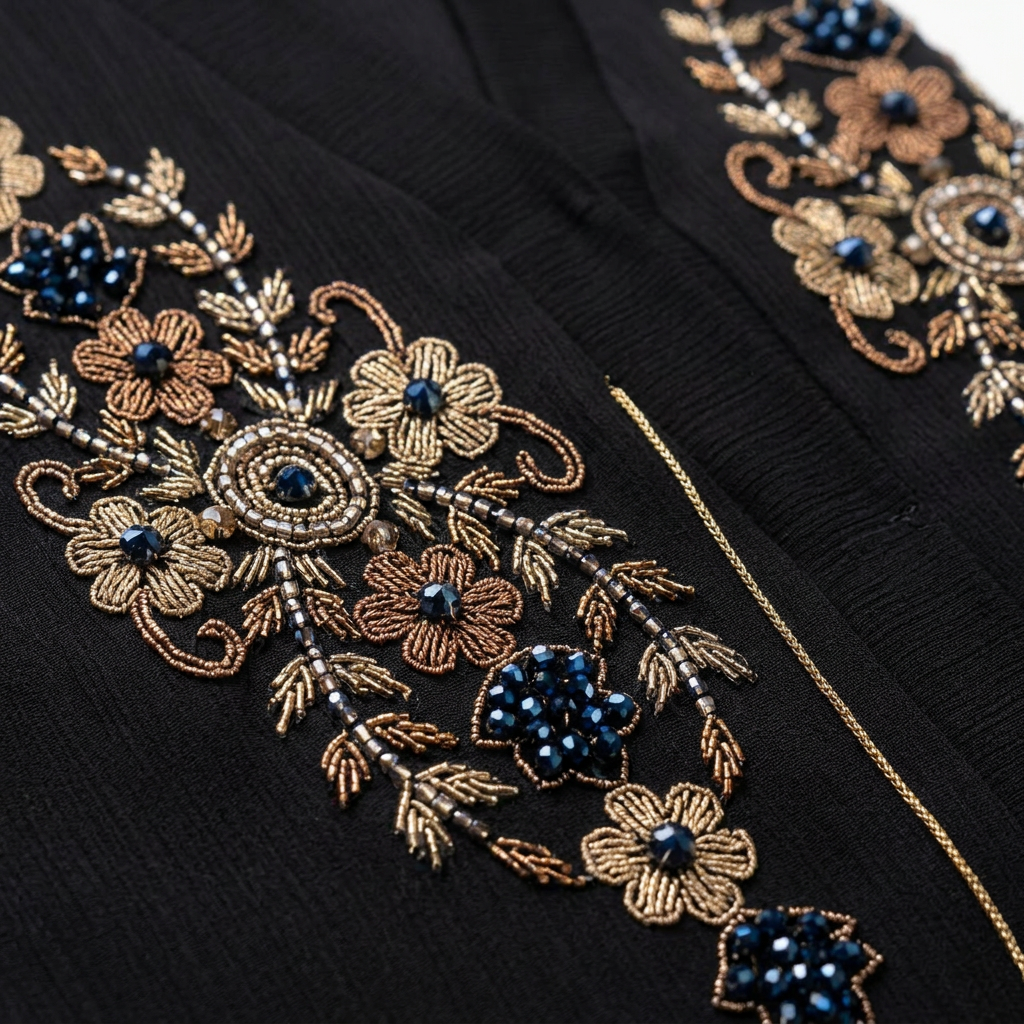 Black Rose Gold Floral Cascade Abaya