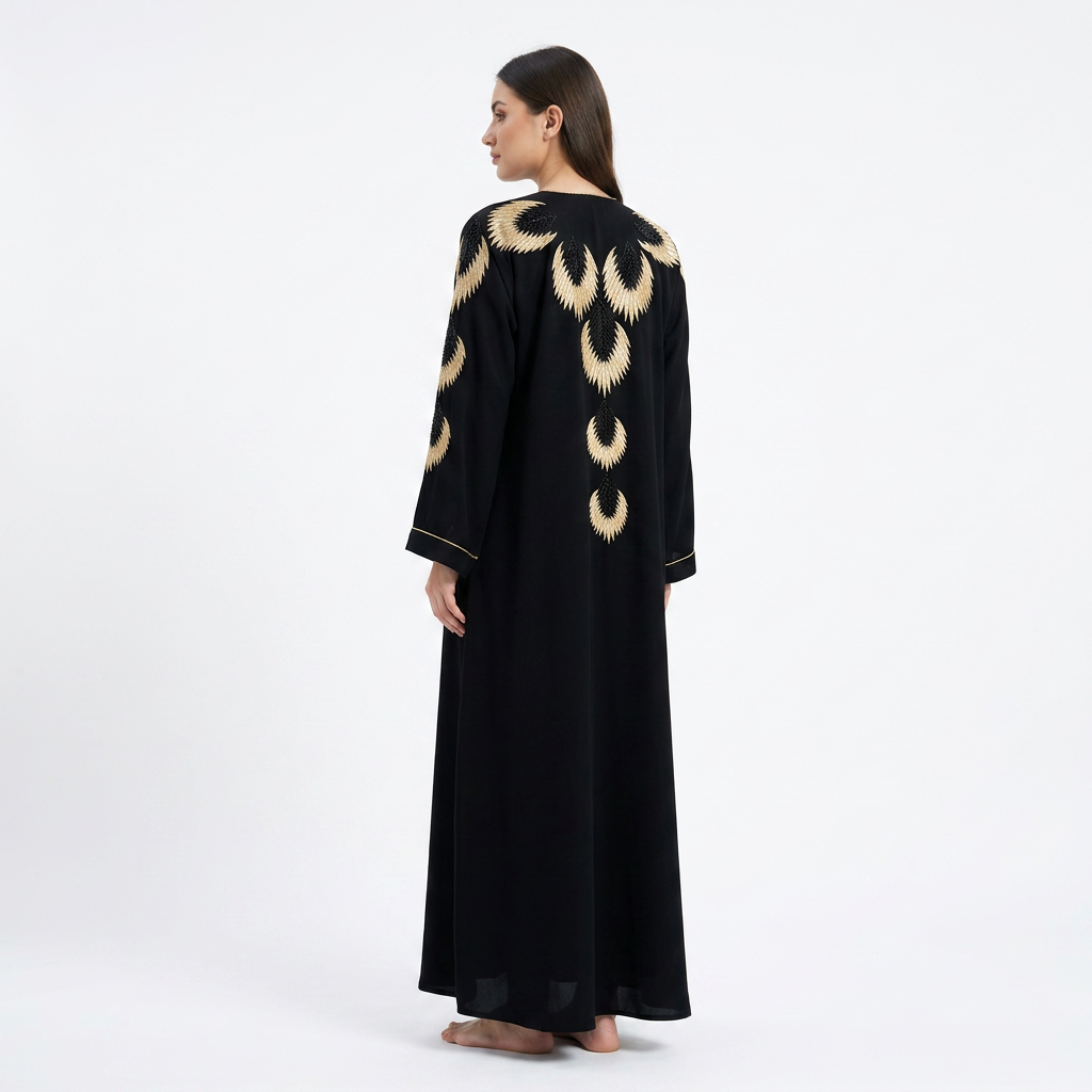 Black Gold Embroidered Phoenix Wing Back Abaya