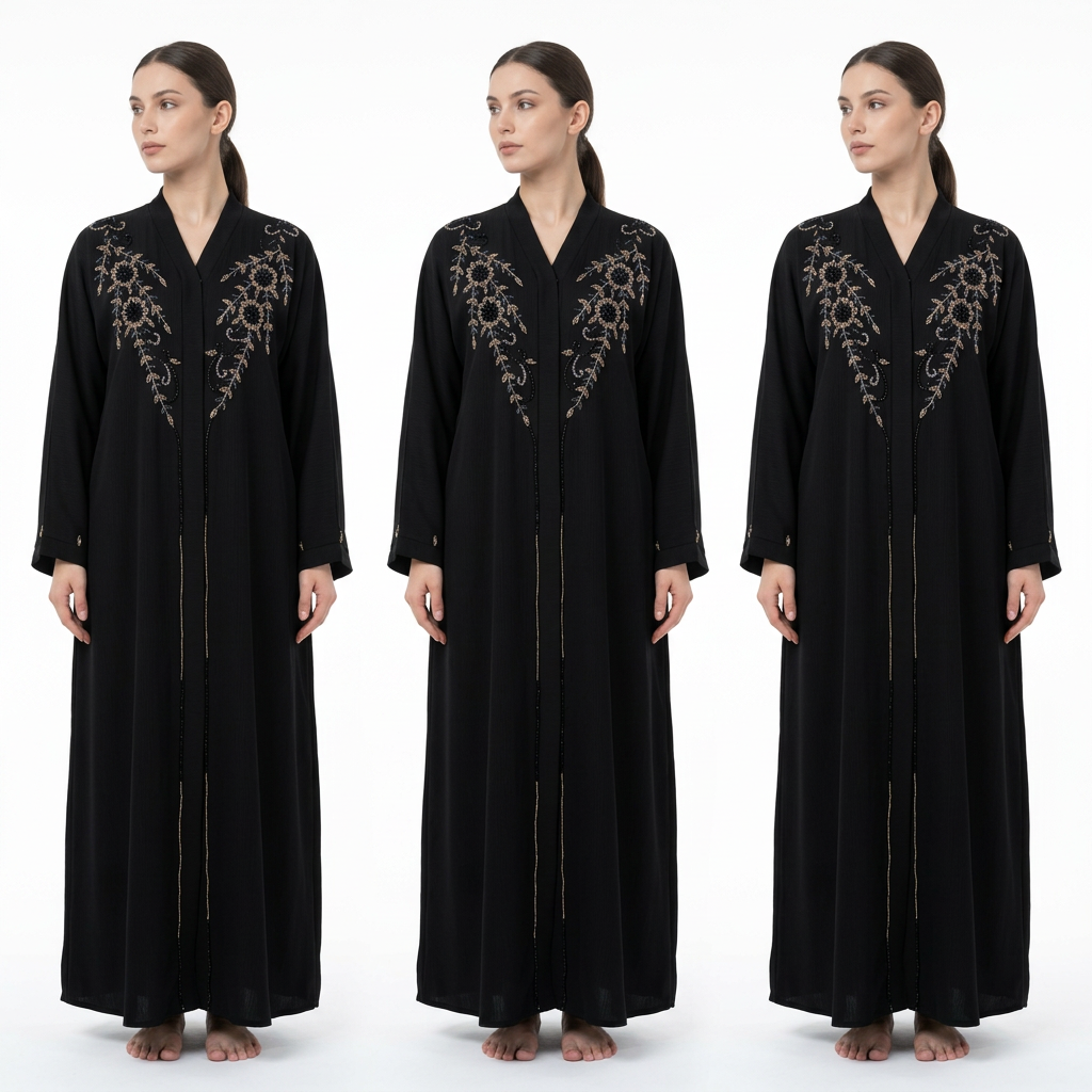 Black Gold Sunflower Vine Front Abaya