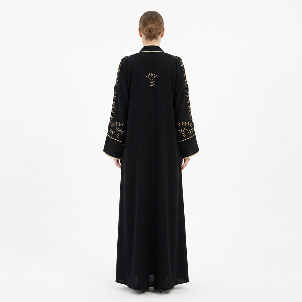 Black Gold Minimalist Sunflower Abaya
