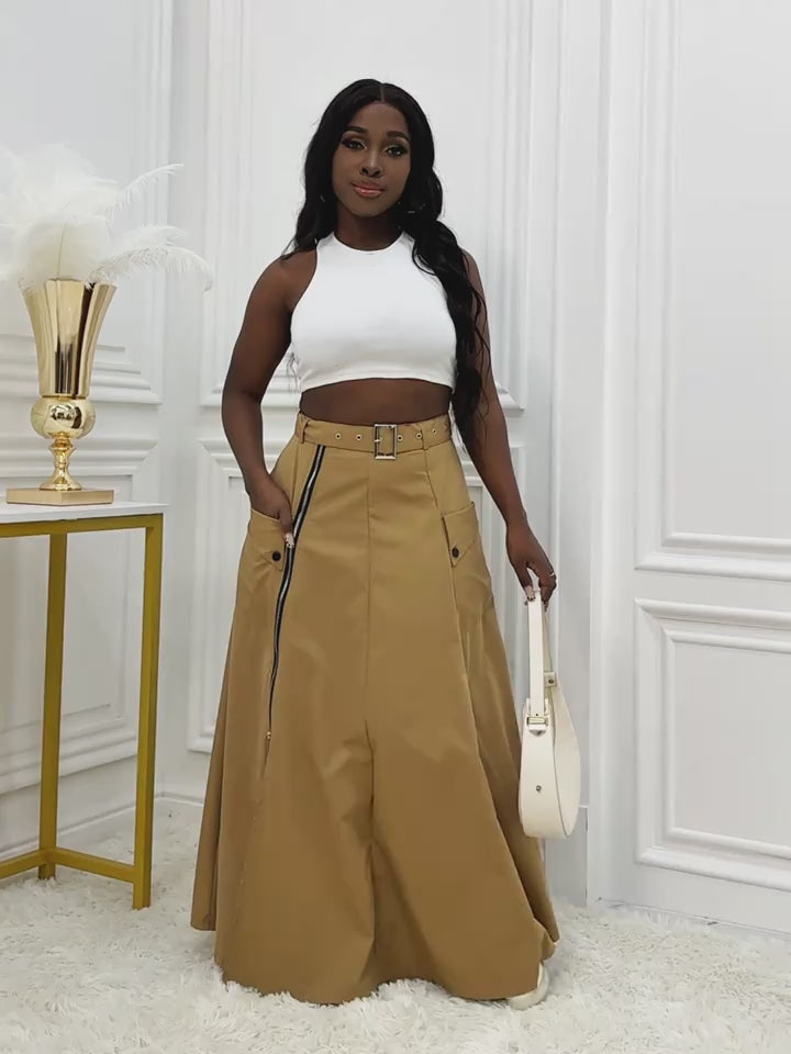 Street Style Women'S Front-Slit Zipper Utility Skirt Fashion Sensual Belt Utility Long Skirt Apron Skirt