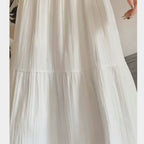 Midi Skirt Summer Cake High Waist New Elastic Mid-Length Large Swing Skirt White