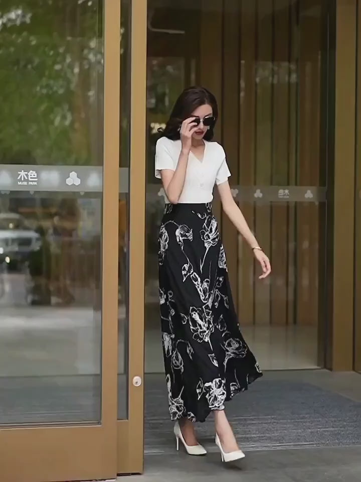 New Spring/Summer Women's Elegant Half-Length Skirt, Ladies' Commuter Maxi Skirt, Draped Casual Chic Apparel, High-Waist A-Line Temperament Long Skirt, Flared Skirt