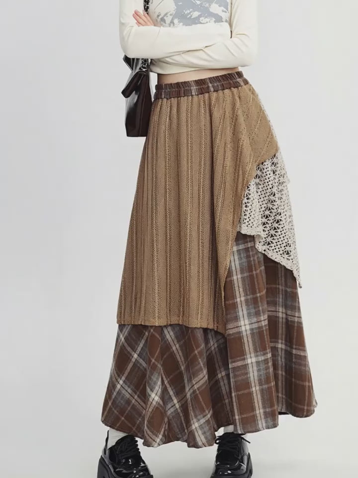 Autumn And Winter Midi Skirt Ankara Red Ethnic Style Women'S Elastic Waist Long Skirt Patchwork Irregular Color Block A-Line Skirt