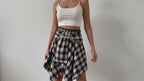 Checkered Print Casual High-Waisted Asymmetrical Hem Skirt
