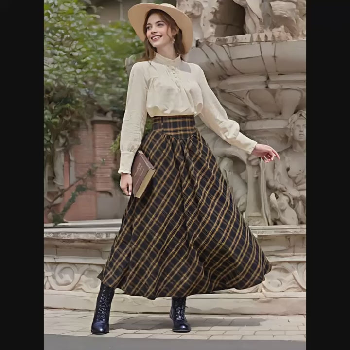 Plaid Vintage Midi Skirt for Women