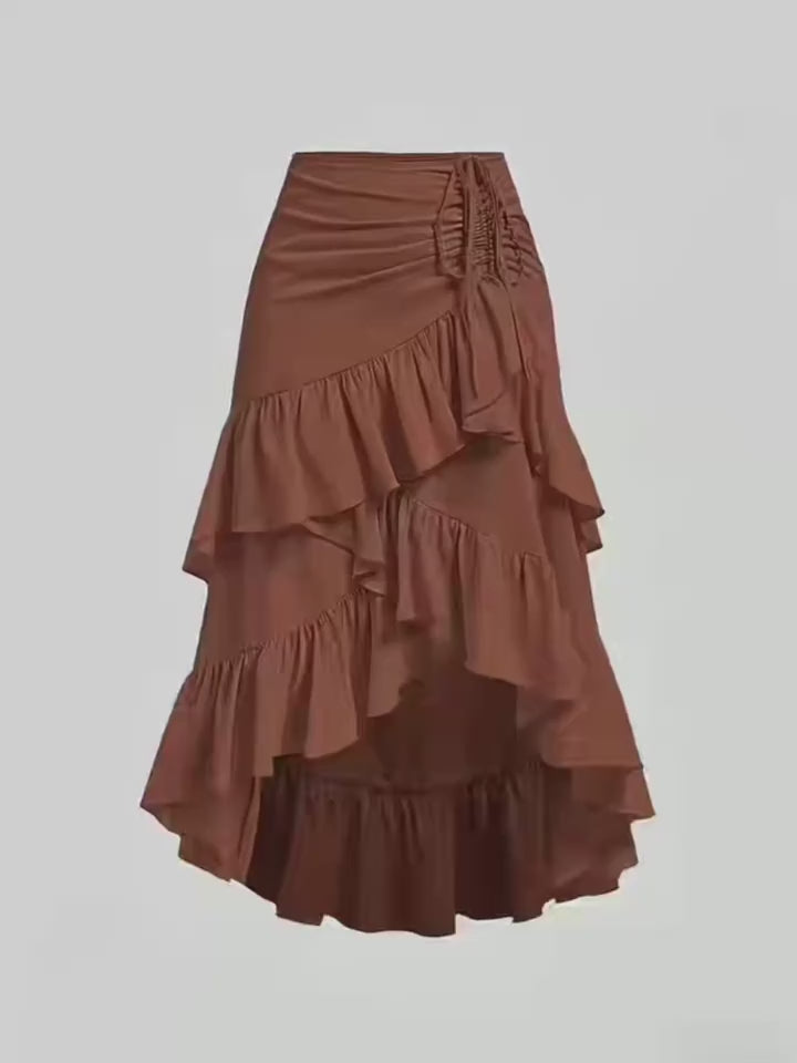 New Fashion Asymmetrical Pleated Hem Design Multi-layered Women's Skirt