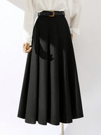 Women's Spring/Summer Elegant Solid Color Elastic Waist Casual A-Line Maxi Dress - Black