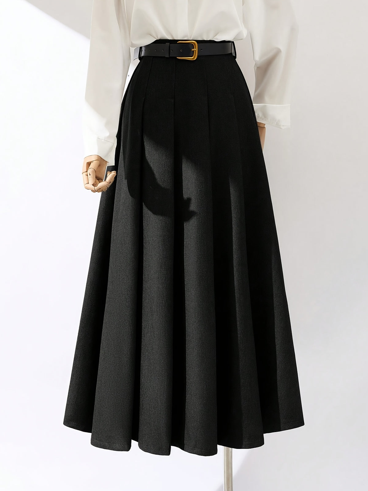 Women's Spring/Summer Elegant Solid Color Elastic Waist Casual A-Line Maxi Dress - Black
