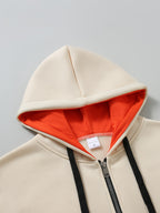 Men's Full Zip Hoodie, Contrast Color Hooded Sweatshirt with Cargo Pockets, Casual, Comfortable, Versatile Fall Winter Jacket - Apricot
